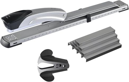 Long Reach Stapler,with 2000 Staples & Stapler Remover Full Strip，20-25 Sheet Capacity,with Built-in Ruler and Adjustable Locking Paper Guide, Gray in Saudi Arabia