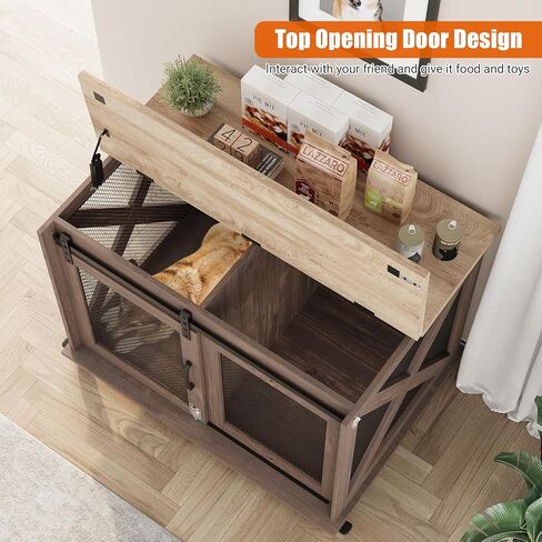مثالية 37 '' Dog Crate Furniture end table with flip top و sivable stivider ، wooden dog crate table table end in end in end in Kuwait