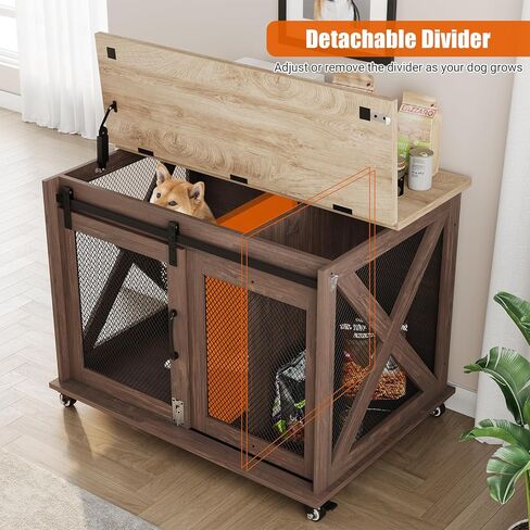 مثالية 37 '' Dog Crate Furniture end table with flip top و sivable stivider ، wooden dog crate table table end in end in end in Kuwait