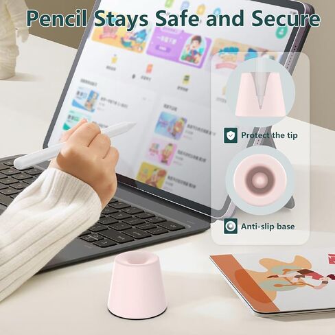 GeeRic Pencil Stand Compatible with Apple Pencil 3(USB-C)&2&1, Elegant Holder with/Without Sleeve or Grip Durable Silicone Stand Tip Protection White in Kuwait