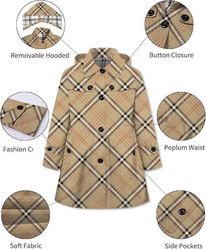 Betusline Girl's Hooded Trench Coat Single Breasted Dress Outerwear, 2-14 Years in Saudi Arabia