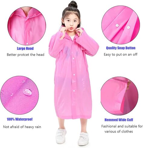 EVA Rain Ponchos للأطفال، عبوتان من معاطف المطر القابلة لإعادة الاستخدام مع أغطية وأكمام وسترة مطر خفيفة الوزن in Kuwait