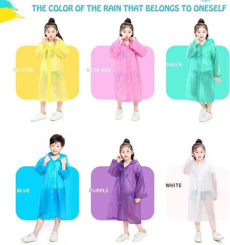 EVA Rain Ponchos للأطفال، عبوتان من معاطف المطر القابلة لإعادة الاستخدام مع أغطية وأكمام وسترة مطر خفيفة الوزن in Kuwait