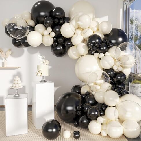 White Sand Black Balloons Arch Kit, 151Pcs Black Cream White and Bobo Balloons Garland 18 12 10 5 inch for Birthday Wedding Bridal Shower Bachelorette Anniversary Party Decorations in Kuwait