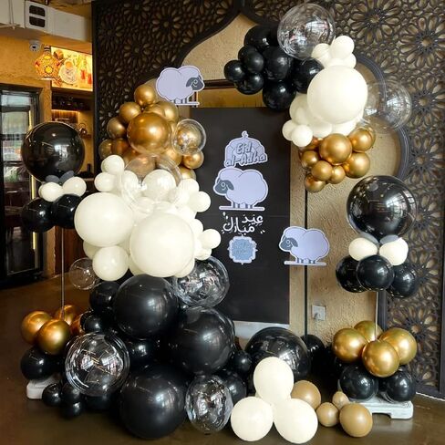 White Sand Black Balloons Arch Kit, 151Pcs Black Cream White and Bobo Balloons Garland 18 12 10 5 inch for Birthday Wedding Bridal Shower Bachelorette Anniversary Party Decorations in Kuwait