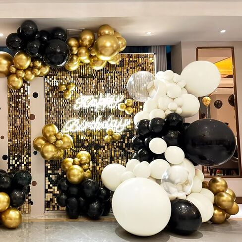 White Sand Black Balloons Arch Kit, 151Pcs Black Cream White and Bobo Balloons Garland 18 12 10 5 inch for Birthday Wedding Bridal Shower Bachelorette Anniversary Party Decorations in Kuwait