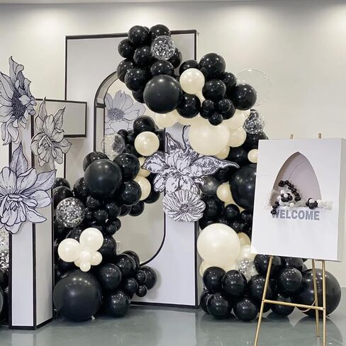 White Sand Black Balloons Arch Kit, 151Pcs Black Cream White and Bobo Balloons Garland 18 12 10 5 inch for Birthday Wedding Bridal Shower Bachelorette Anniversary Party Decorations in Kuwait