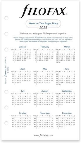 Filofax Calendar Diary Refill, Personal/Compact Size, Week-to-View, White Paper, Ruled, English, 2025 (C68418-25) in Kuwait