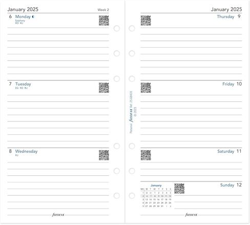 Filofax Calendar Diary Refill, Personal/Compact Size, Week-to-View, White Paper, Ruled, English, 2025 (C68418-25) in Kuwait