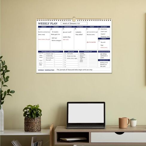 Large Weekly Planner - 17" x 12" Spiral Weekly Calendar, 53 Weekly Goals Schedule Planner for Planning and Organizing Family Activities, Meal Tracker, Undated in Kuwait
