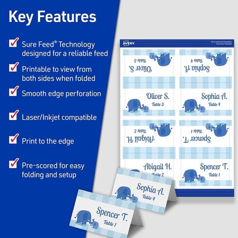 Avery Printable Tent Cards with Sure Feed Technology, 2" x 3.5", White, 160 Blank Place Cards for Laser or Inkjet Printers (5302) in Saudi Arabia