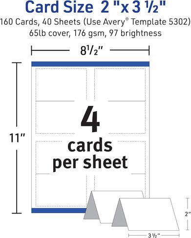 Avery Printable Tent Cards with Sure Feed Technology, 2" x 3.5", White, 160 Blank Place Cards for Laser or Inkjet Printers (5302) in Saudi Arabia