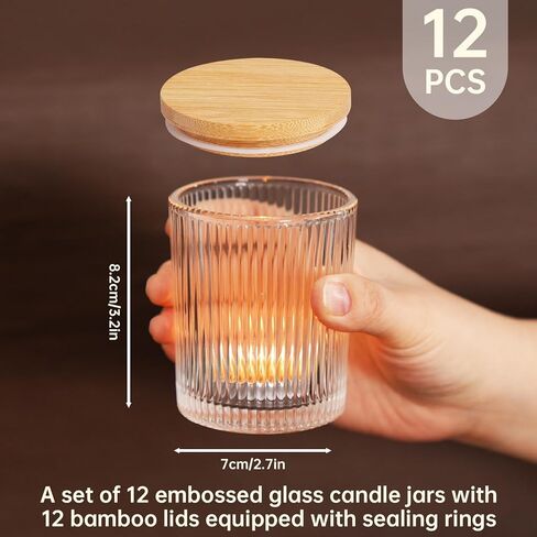 NiHome 12 Pack Embossed Candle Jars for Making Candles, 6 OZ Glass Candle Jars with Lids Empty Food Storage Containers Tealight Holders for Spice, Powder, Liquid, Leakproof in Kuwait
