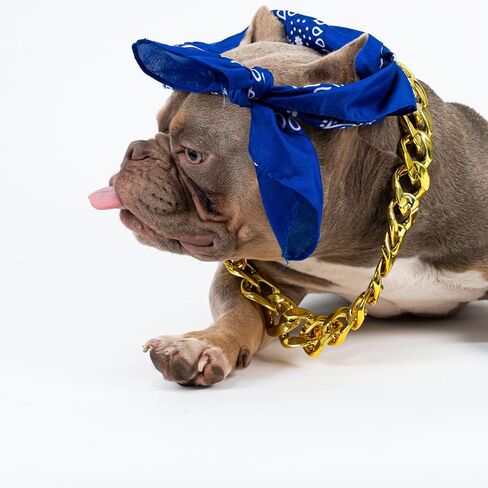 Dog Bandanas Headband and Gold Plated Dog Chain Collar Hip Hop Costume Accessories Set for Medium Large Dogs Chain Head Cover Apparel Party Cosplay in Kuwait