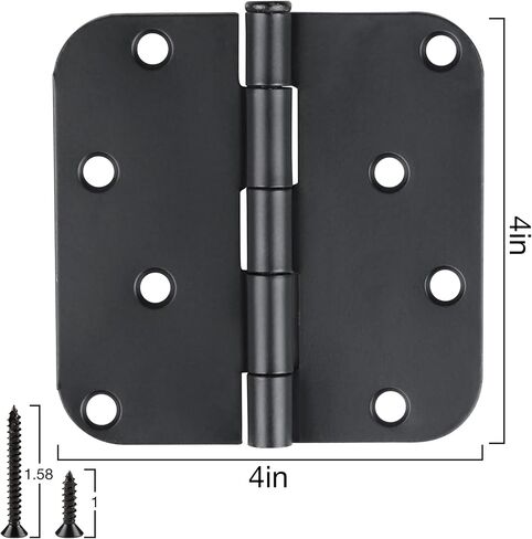4 in x 4" Black Door Hinges 12 Pack Matte Black Door Hinges 4 Inch Exterior Interior Door Hinges for Doors,Standard,Stall,Back,Heavy Duty Hollow Core,Front Door Hardware Black 5/8" Radius Round Hinge in Kuwait