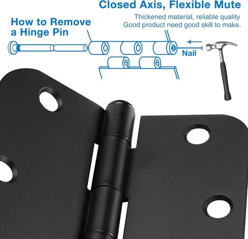 4 in x 4" Black Door Hinges 12 Pack Matte Black Door Hinges 4 Inch Exterior Interior Door Hinges for Doors,Standard,Stall,Back,Heavy Duty Hollow Core,Front Door Hardware Black 5/8" Radius Round Hinge in Kuwait