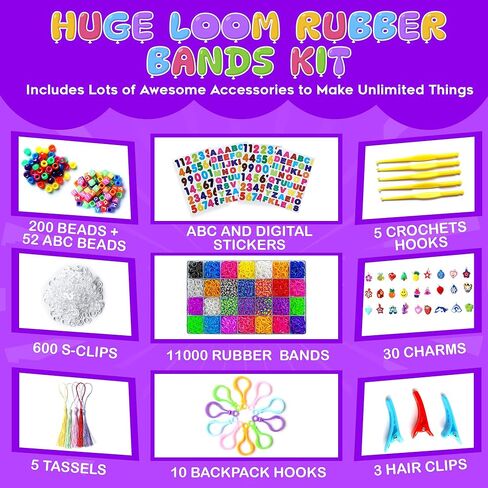 Momo's Den Rubber Band Bracelet Kit Rainbow Color Bands Bracelet Making kit Rubber Band 12100+ Loom Bracelet Kit, Big Giftable Case with Premium Quality Accessories, 28 Colors Refill Kit Boy & Girl in Saudi Arabia
