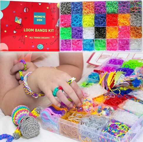 Momo's Den Rubber Band Bracelet Kit Rainbow Color Bands Bracelet Making kit Rubber Band 12100+ Loom Bracelet Kit, Big Giftable Case with Premium Quality Accessories, 28 Colors Refill Kit Boy & Girl in Saudi Arabia