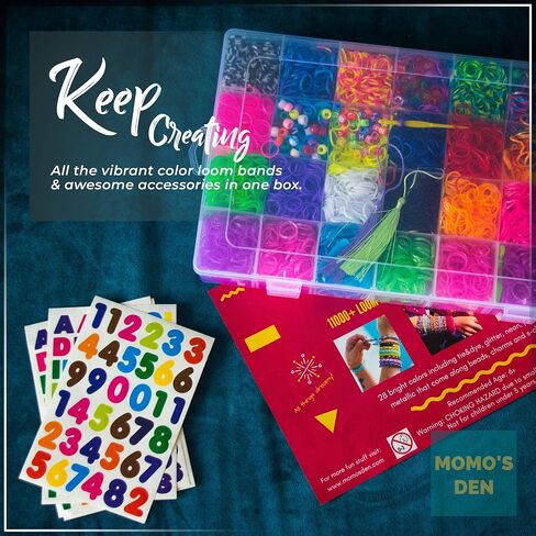 Momo's Den Rubber Band Bracelet Kit Rainbow Color Bands Bracelet Making kit Rubber Band 12100+ Loom Bracelet Kit, Big Giftable Case with Premium Quality Accessories, 28 Colors Refill Kit Boy & Girl in Saudi Arabia