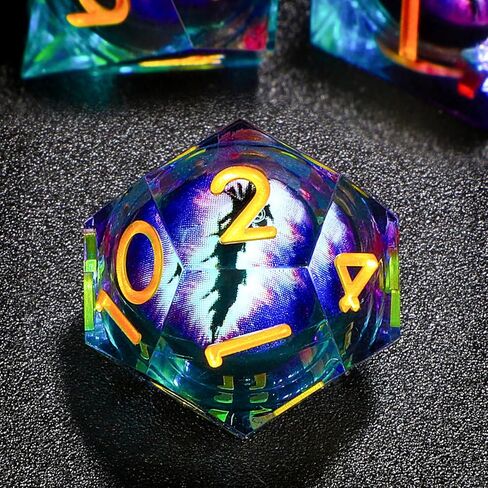 Resin DND Dice Set 7 PCS Dragon Eye Liquid Core Sharp Edges Handmade with Gift Box Ideal for Dungeons and Dragons RPG Gifts (Purple-Blue) in Saudi Arabia