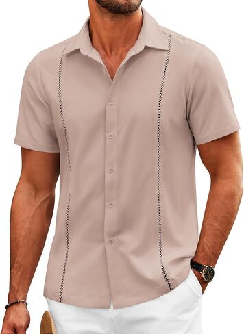 COOFANDY Mens Cuban Guayabera Shirts Short Sleeve Button Down Shirt Comfortable Summer Beach Shirts in Saudi Arabia