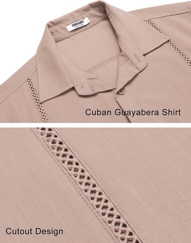 COOFANDY Mens Cuban Guayabera Shirts Short Sleeve Button Down Shirt Comfortable Summer Beach Shirts in Saudi Arabia