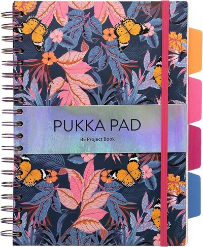 Pukka Pad 5 Subject Spiral Notebook 3-Pack - 200 Pages, 100 Sheets of 80GSM Paper with Repositionable Dividers & Perforated Edges for School & Office Planning & Organization - B5-7 X 10, Bloom in Kuwait