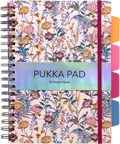Pukka Pad 5 Subject Spiral Notebook 3-Pack - 200 Pages, 100 Sheets of 80GSM Paper with Repositionable Dividers & Perforated Edges for School & Office Planning & Organization - B5-7 X 10, Bloom in Kuwait