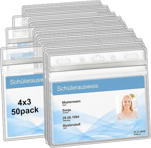 Horizontal ID Badge Holders with Soft Edge (Sealable Fits 4 x3 Inch Insert) (50 Pack), Waterproof ID Card Holder, Name Tag Holder, Name Badge Holders, Zipper Plastic Badge Holder in Kuwait
