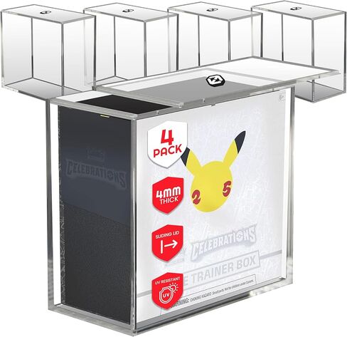 Evoretro Clear Acrylic Display Case for Pokemon Elite Trainer Box - 4 Pack - 4.0mm pokemon pokemon etb case with sliding lid in Kuwait