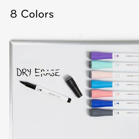 U Brands Fine Tip Dry Erase Markers with Eraser, Whiteboard Markers, Low Odor, Assorted Pastel Colors, Set of 8 in Kuwait