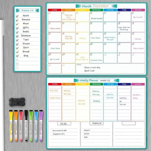MaxGear Weekly Dry Erase Board for Fridge, Magnetic Calendar Whiteboard Planner for Refrigerator with Stain Resistant Technology, Include 7 Fine Point Markers and 1 Eraser, 16"x12" in Kuwait