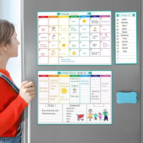 MaxGear Weekly Dry Erase Board for Fridge, Magnetic Calendar Whiteboard Planner for Refrigerator with Stain Resistant Technology, Include 7 Fine Point Markers and 1 Eraser, 16"x12" in Kuwait