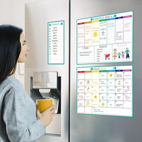 MaxGear Weekly Dry Erase Board for Fridge, Magnetic Calendar Whiteboard Planner for Refrigerator with Stain Resistant Technology, Include 7 Fine Point Markers and 1 Eraser, 16"x12" in Kuwait