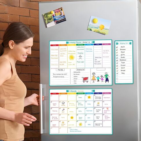 MaxGear Weekly Dry Erase Board for Fridge, Magnetic Calendar Whiteboard Planner for Refrigerator with Stain Resistant Technology, Include 7 Fine Point Markers and 1 Eraser, 16"x12" in Kuwait