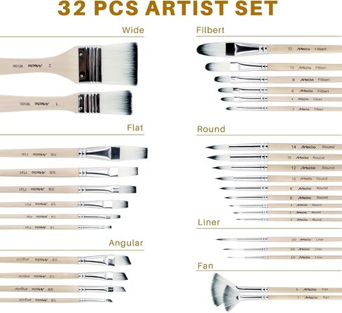 Artecho 32 PCS Paint Brushes for Acrylic Painting, Acrylic Paint Brushes for Oil, Watercolor, Acrylic, Gouache and Canvas Painting in Saudi Arabia