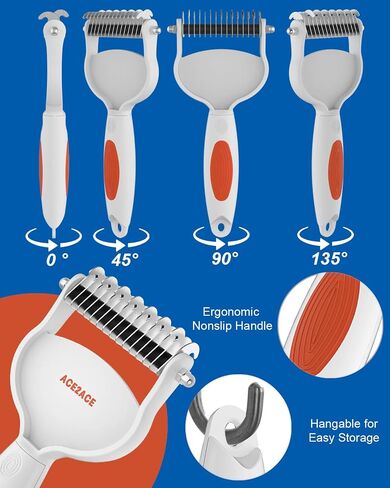 ACE2ACE Dematting Comb for Dogs, Deshedding Dog Brush, Undercoat Rake for Shedding Long Haired, Remove Knots, Tangles, and Matted Fur, Pet Grooming Tool, Orange in Saudi Arabia