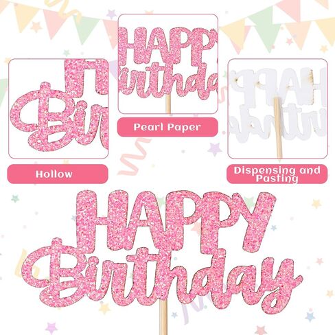 Happy Birthday Cupcake Toppers, 24 Pcs Cute Fashion Glitter Cupcake Picks Six Colors DIY Cake Decorations Supplies for Celebrating Wedding Birthday Party in Kuwait