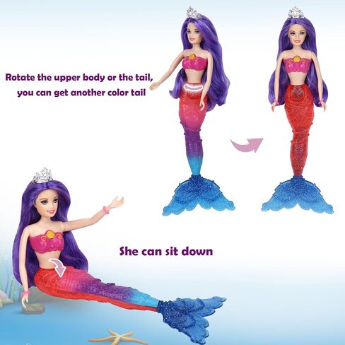 BETTINA Color Change Mermaid Doll Playset, Mermaid Princess Doll with Color-Changing Tail, Mermaid Toys with Seahorse & Accessories, Purple Hair in Saudi Arabia