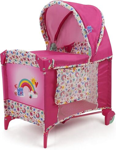 Baby Alive: Deluxe Doll Play Yard - Pink & Rainbow - Fits Dolls Up to 18", Retractable Canopy, Easy Maneuvering, Folds for Travel & Storage, Pretend Play for Kids Ages 3+ in Saudi Arabia
