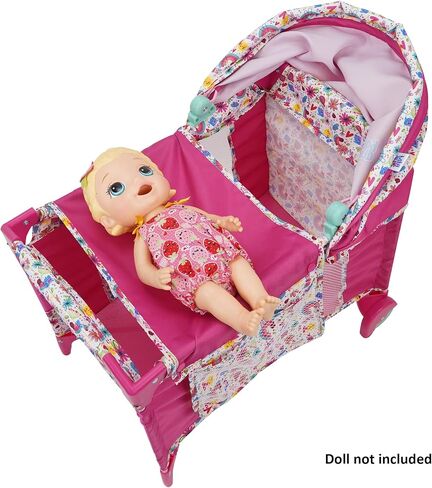 Baby Alive: Deluxe Doll Play Yard - Pink & Rainbow - Fits Dolls Up to 18", Retractable Canopy, Easy Maneuvering, Folds for Travel & Storage, Pretend Play for Kids Ages 3+ in Saudi Arabia