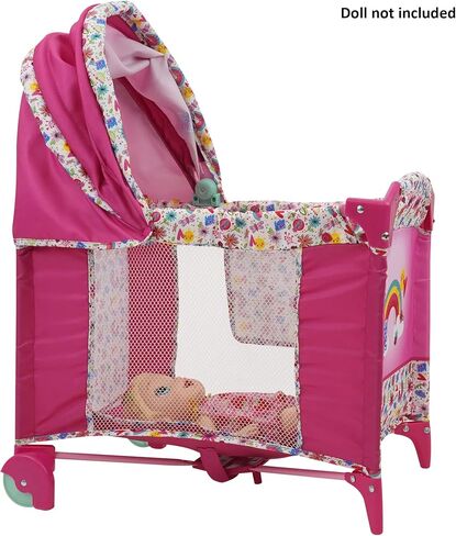 Baby Alive: Deluxe Doll Play Yard - Pink & Rainbow - Fits Dolls Up to 18", Retractable Canopy, Easy Maneuvering, Folds for Travel & Storage, Pretend Play for Kids Ages 3+ in Saudi Arabia