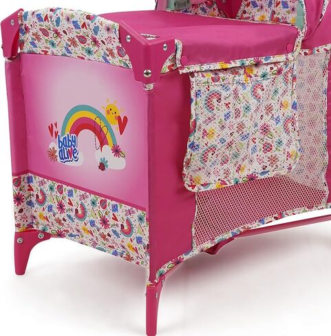 Baby Alive: Deluxe Doll Play Yard - Pink & Rainbow - Fits Dolls Up to 18", Retractable Canopy, Easy Maneuvering, Folds for Travel & Storage, Pretend Play for Kids Ages 3+ in Saudi Arabia