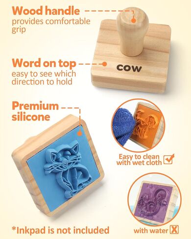 Coogam Wooden Animal Stamps Printing Toy Set, 20pcs Color Shape Stamping for DIY Scrapbook Arts Crafts Supplies Party Favor Toy Gift with Markers Suitable for 3 4 5 Year Old Kids in Kuwait