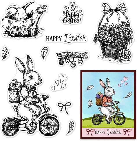 Easter Rabbits Background Clear Stamps for Card Making Decorative Easter Animals Background Transparent Silicone Stamps for DIY Scrapbooking Supplies Embossing Paper Card Album Decoration Craft in Saudi Arabia