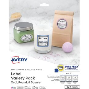 Labels Variety Pack with Sure Feed, Assorted Shapes & Sizes, 9 Sheets, 126 Labels per Pack, Laser/Inkjet (80510)