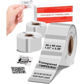 Clear M110 تسميات حرارية - 1.57 "x2.36" (40 × 60 مم) ورقة ملصق ملصق شفافة ، متوافقة مع Phomemo M110 ، M220 ، M200 ، M221 ، M120 ، M110S صانعي الملصقات ، 390pcs ، 3 لفات in Kuwait
