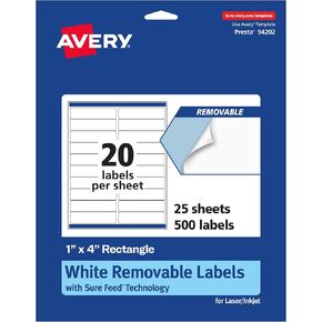 Avery Matte White Removable Rectangle Labels with Sure Feed Technology, 1" x 4", 300 Removable Labels, Laser/Inkjet Printable Labels