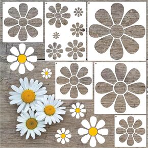 Flower Stencils for Painting on Wood, 11.8 inch Floral Daisy Stencils for Crafts Reusable Wood Burning Drawing Art Spring Paint Stencils for Wall Cake Cookie Canvas Furniture Paper (6 Daisy)