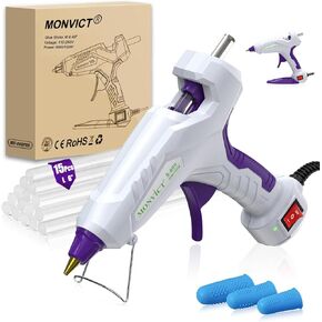 Full Size Hot Glue Gun, MONVICT 120W&80W Glue Guns Dual Temp Large Industry Glue Gun, Corded Detachable Cord Use Stand-Up Base Anti-drip Hot Melt Glue Gun with 12 Glue Sticks for Art DIY Craft Repair